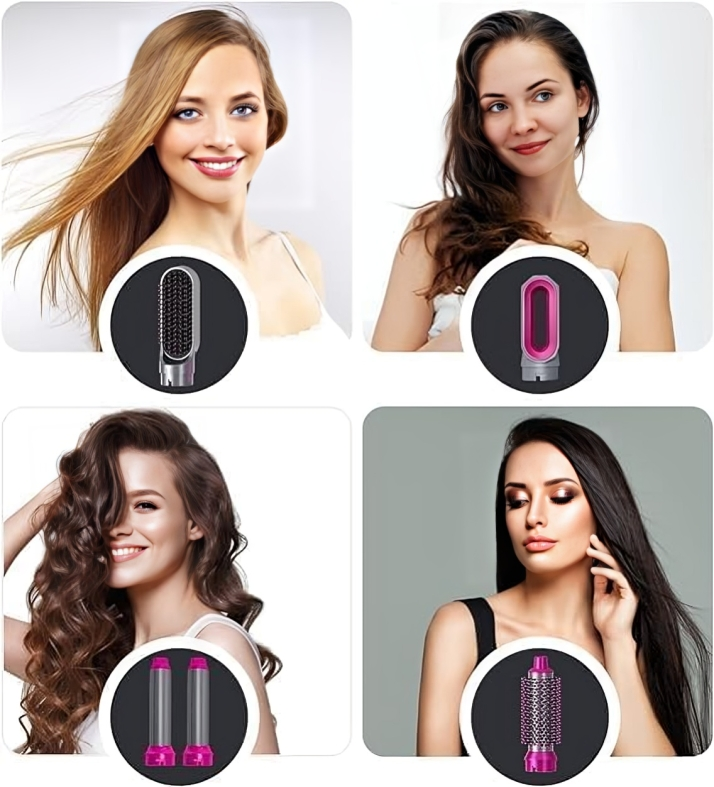 5 in 1 Multifunctional Hair Dryer Styling Tool, Detachable 5-in-1 Multi-Head Hot Air Comb, The Negative Ion Automatic Suction Hair Curler