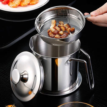 Stainless Steel Oil Pot With Filter & Lid