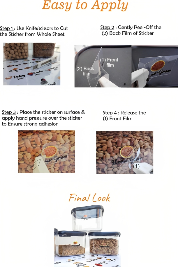 3D Waterproof Kitchen Spice Jar Label Stickers (Pack of 1 - 60 Stickers)