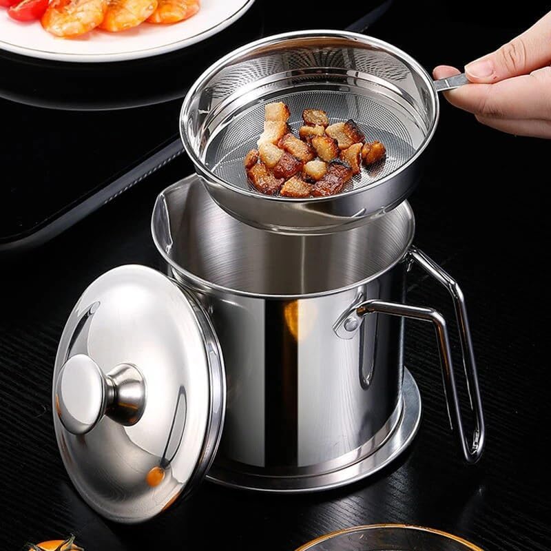 Stainless Steel Oil Pot With Filter & Lid