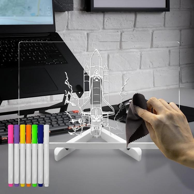 3D LED Light Glass Acrylic Writing pad { 15cm x 15cm }